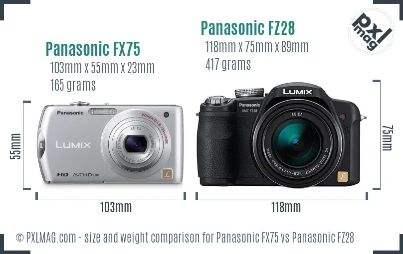 Panasonic FX75 vs Panasonic FZ28 size comparison