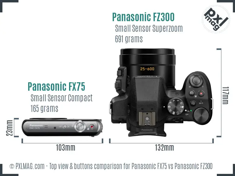 Panasonic FX75 vs Panasonic FZ300 top view buttons comparison