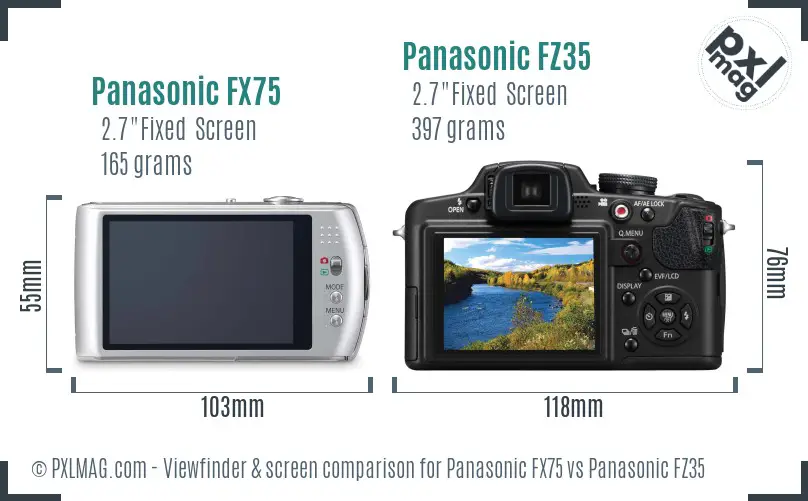 Panasonic FX75 vs Panasonic FZ35 Screen and Viewfinder comparison