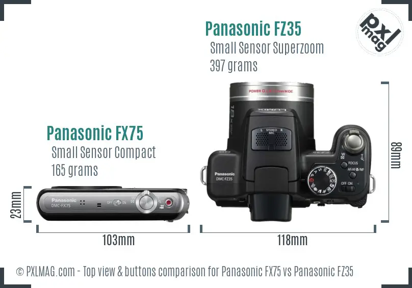 Panasonic FX75 vs Panasonic FZ35 top view buttons comparison