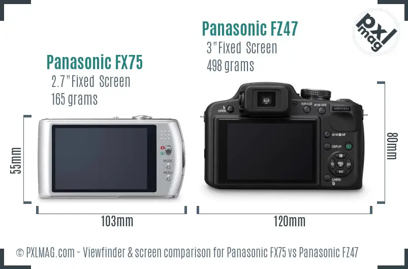 Panasonic FX75 vs Panasonic FZ47 Screen and Viewfinder comparison