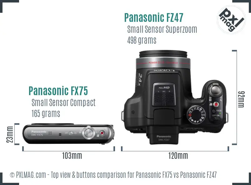 Panasonic FX75 vs Panasonic FZ47 top view buttons comparison