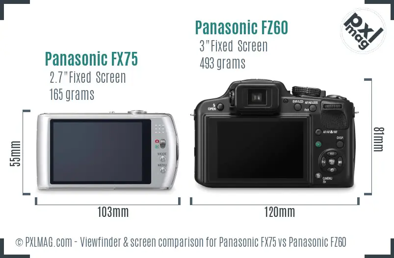 Panasonic FX75 vs Panasonic FZ60 Screen and Viewfinder comparison