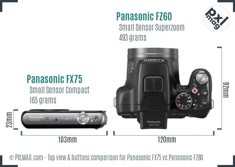 Panasonic FX75 vs Panasonic FZ60 top view buttons comparison