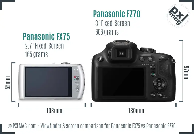 Panasonic FX75 vs Panasonic FZ70 Screen and Viewfinder comparison