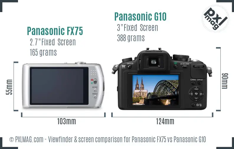 Panasonic FX75 vs Panasonic G10 Screen and Viewfinder comparison