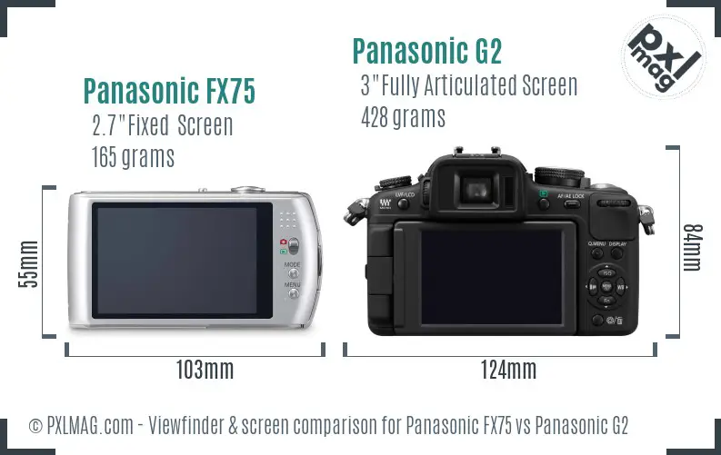 Panasonic FX75 vs Panasonic G2 Screen and Viewfinder comparison