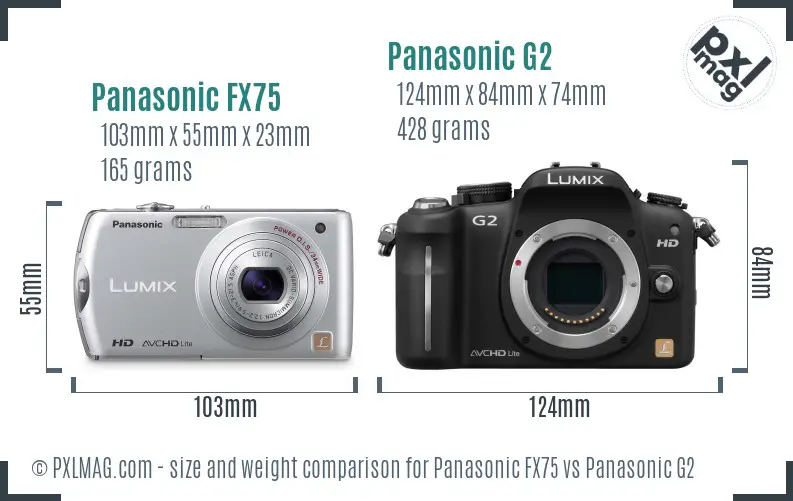 Panasonic FX75 vs Panasonic G2 size comparison