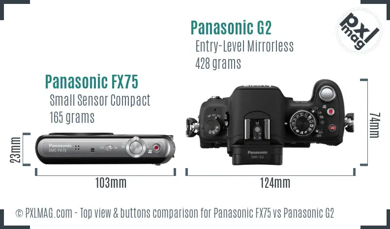 Panasonic FX75 vs Panasonic G2 top view buttons comparison