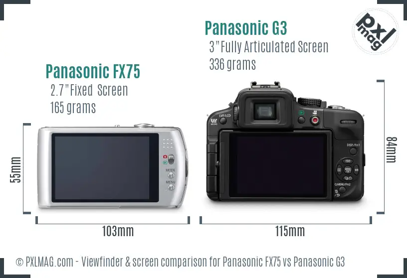 Panasonic FX75 vs Panasonic G3 Screen and Viewfinder comparison