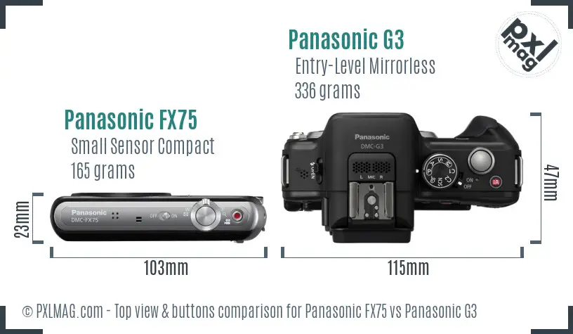 Panasonic FX75 vs Panasonic G3 top view buttons comparison