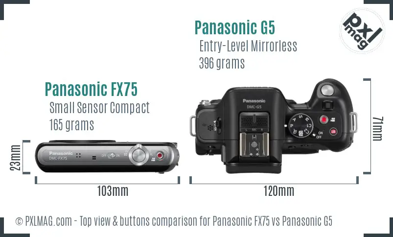 Panasonic FX75 vs Panasonic G5 top view buttons comparison