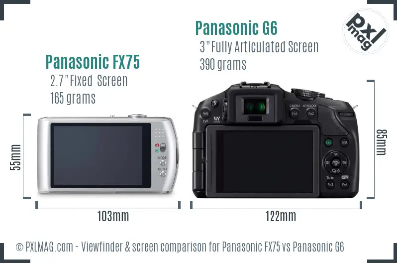 Panasonic FX75 vs Panasonic G6 Screen and Viewfinder comparison