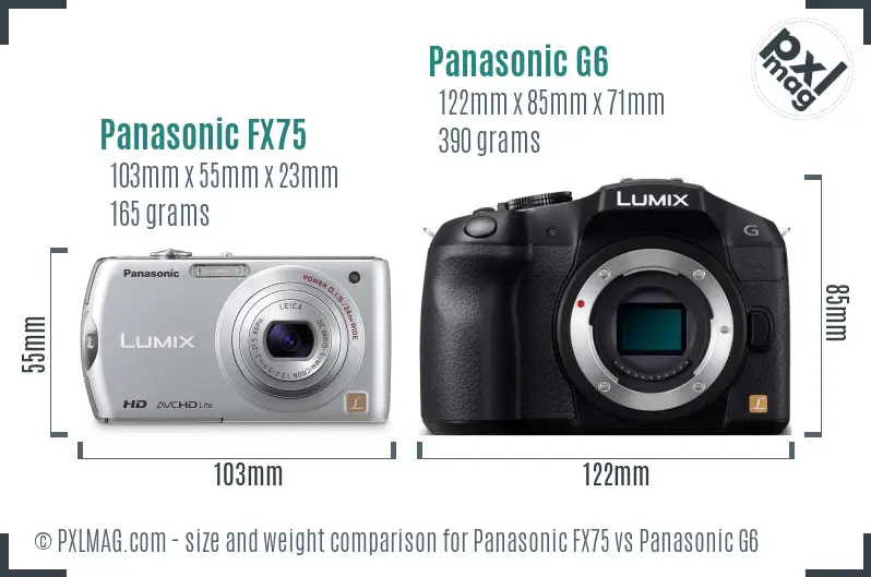Panasonic FX75 vs Panasonic G6 size comparison