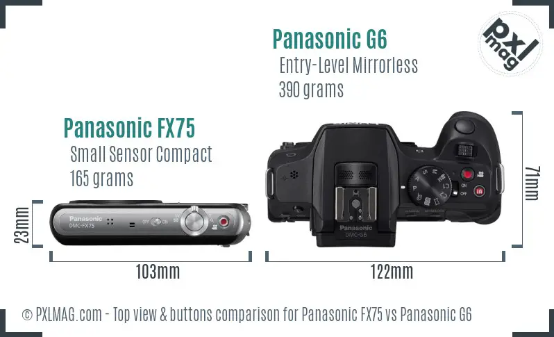 Panasonic FX75 vs Panasonic G6 top view buttons comparison