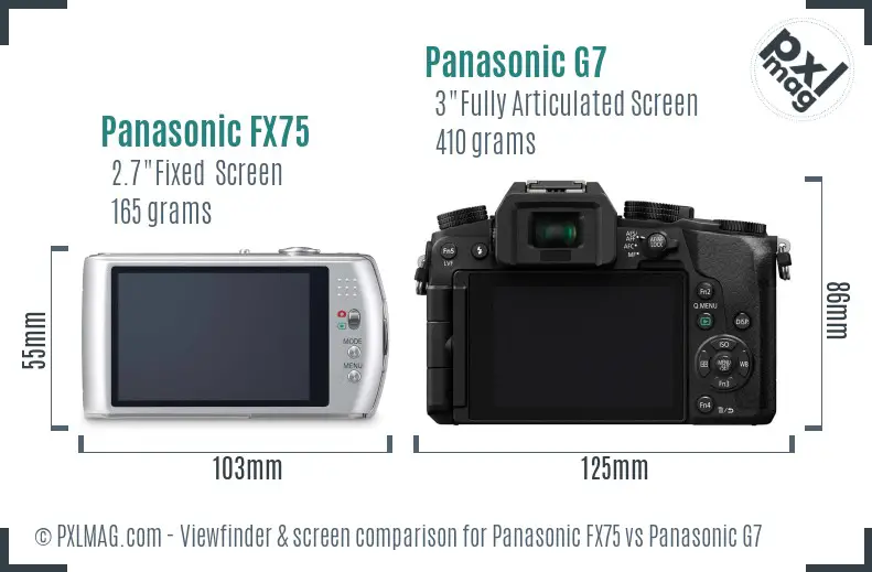 Panasonic FX75 vs Panasonic G7 Screen and Viewfinder comparison