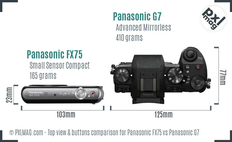 Panasonic FX75 vs Panasonic G7 top view buttons comparison