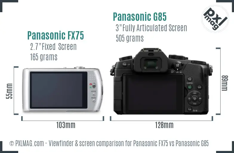 Panasonic FX75 vs Panasonic G85 Screen and Viewfinder comparison
