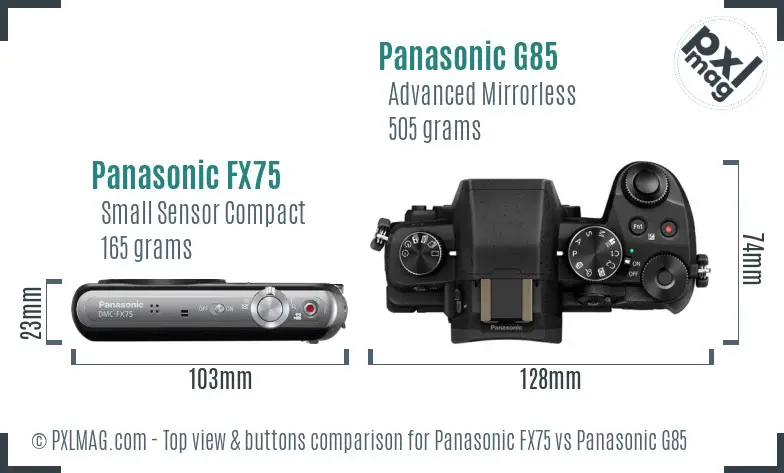 Panasonic FX75 vs Panasonic G85 top view buttons comparison