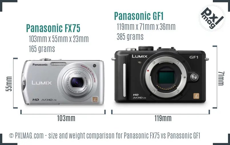 Panasonic FX75 vs Panasonic GF1 size comparison