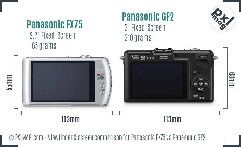 Panasonic FX75 vs Panasonic GF2 Screen and Viewfinder comparison
