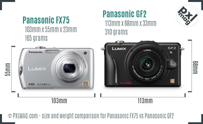 Panasonic FX75 vs Panasonic GF2 size comparison