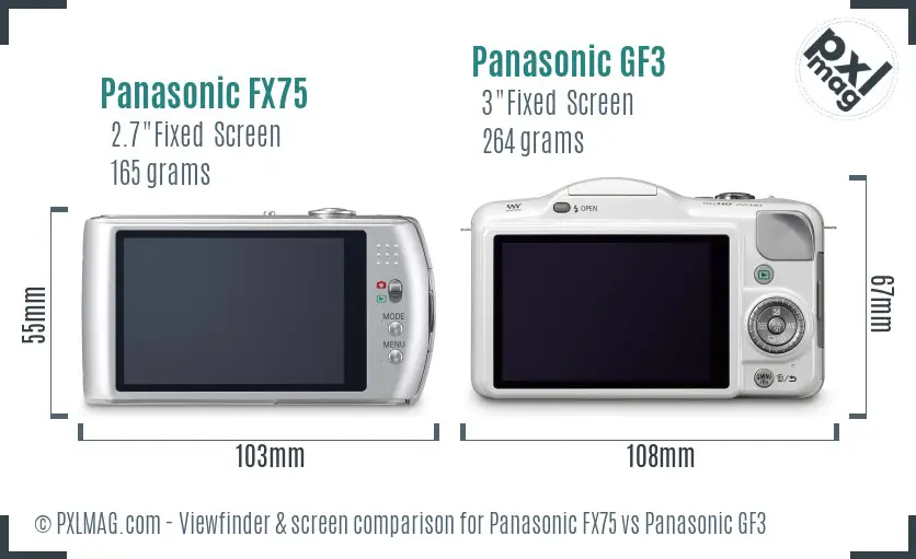 Panasonic FX75 vs Panasonic GF3 Screen and Viewfinder comparison