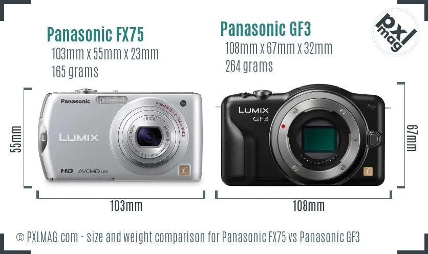 Panasonic FX75 vs Panasonic GF3 size comparison