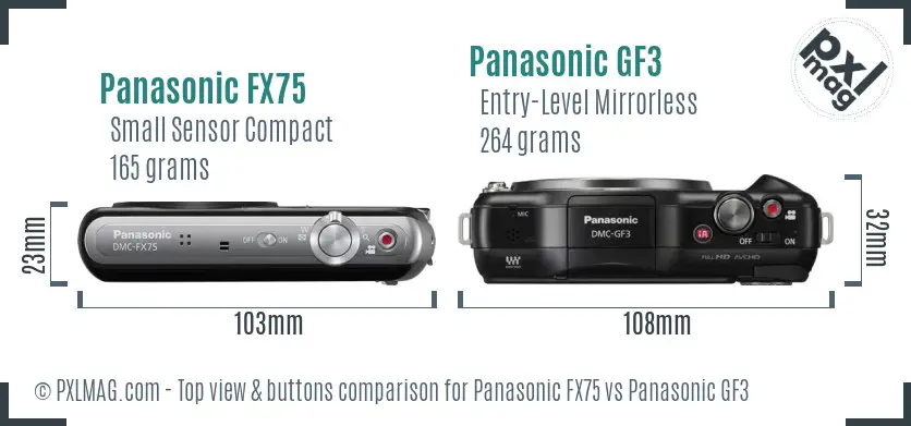 Panasonic FX75 vs Panasonic GF3 top view buttons comparison