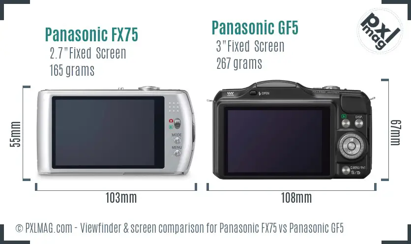 Panasonic FX75 vs Panasonic GF5 Screen and Viewfinder comparison