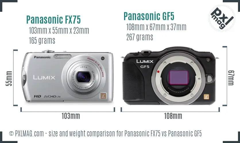 Panasonic FX75 vs Panasonic GF5 size comparison