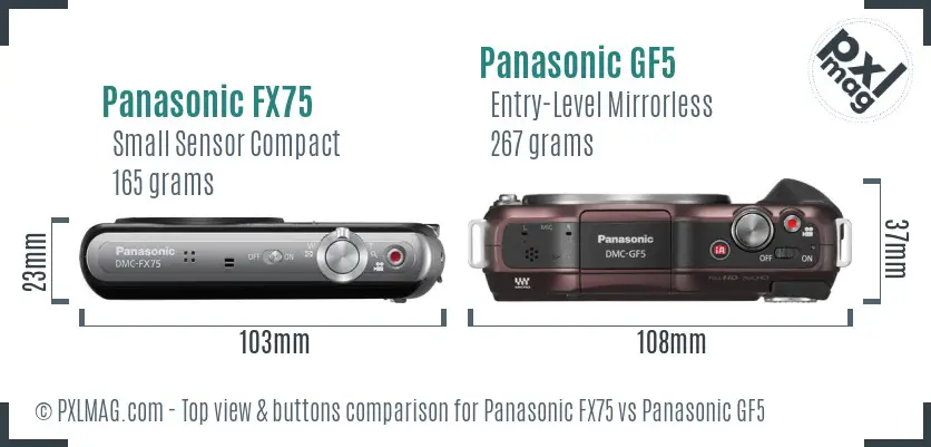 Panasonic FX75 vs Panasonic GF5 top view buttons comparison