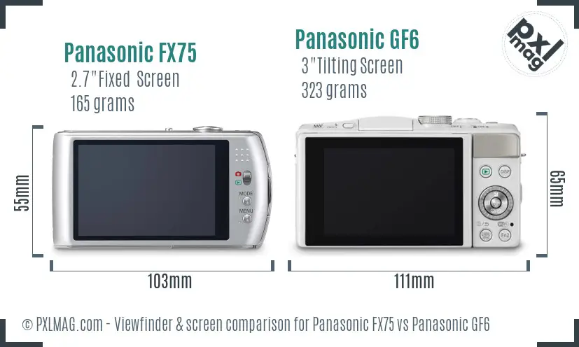 Panasonic FX75 vs Panasonic GF6 Screen and Viewfinder comparison