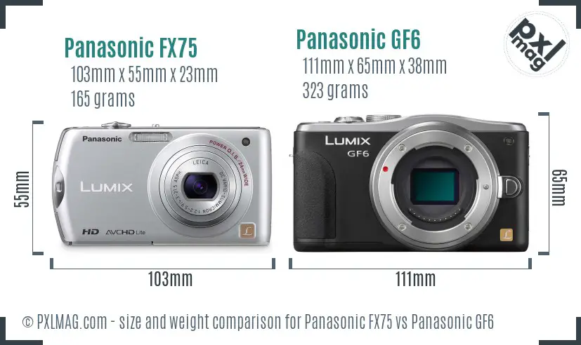 Panasonic FX75 vs Panasonic GF6 size comparison