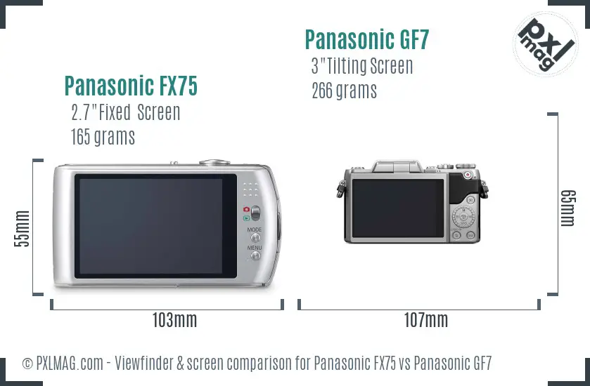 Panasonic FX75 vs Panasonic GF7 Screen and Viewfinder comparison
