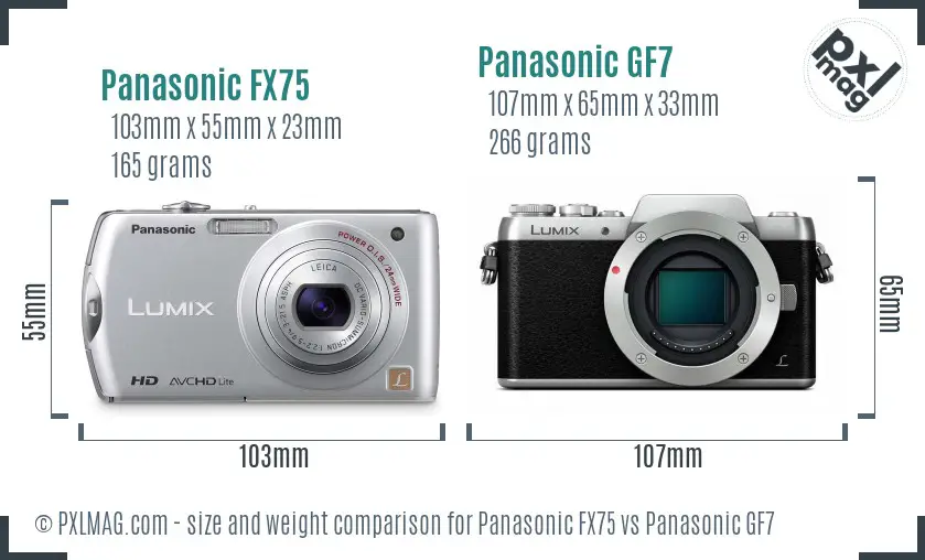 Panasonic FX75 vs Panasonic GF7 size comparison