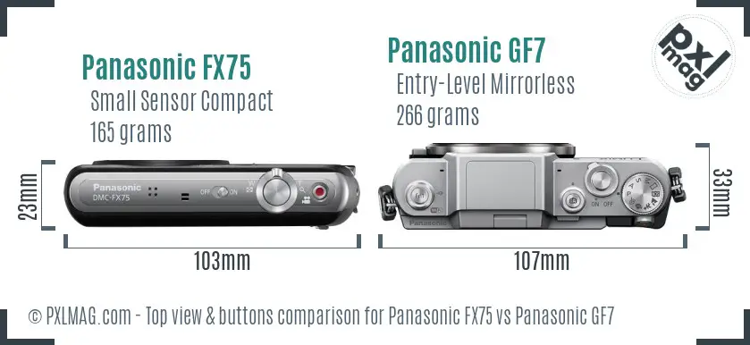 Panasonic FX75 vs Panasonic GF7 top view buttons comparison