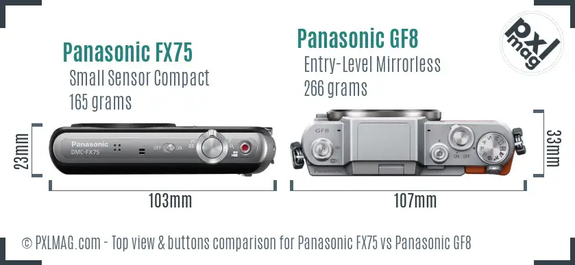 Panasonic FX75 vs Panasonic GF8 top view buttons comparison