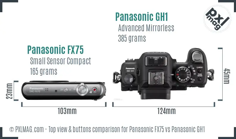 Panasonic FX75 vs Panasonic GH1 top view buttons comparison