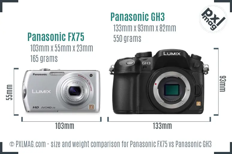 Panasonic FX75 vs Panasonic GH3 size comparison