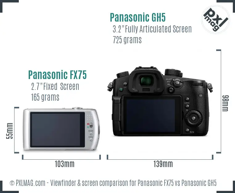 Panasonic FX75 vs Panasonic GH5 Screen and Viewfinder comparison