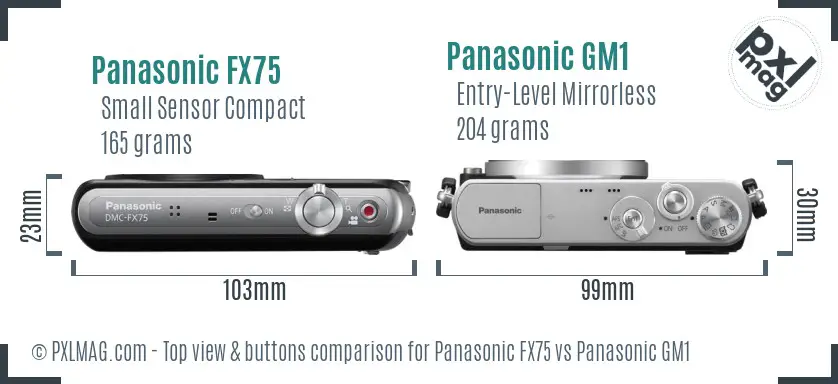 Panasonic FX75 vs Panasonic GM1 top view buttons comparison