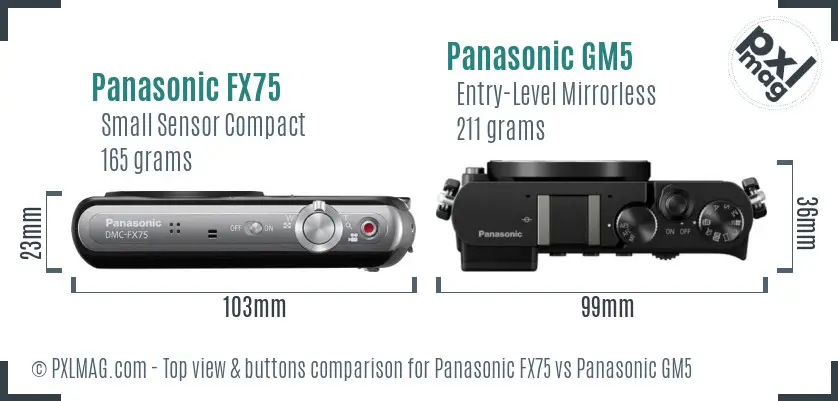 Panasonic FX75 vs Panasonic GM5 top view buttons comparison