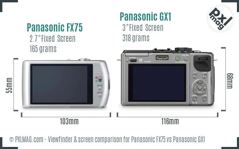 Panasonic FX75 vs Panasonic GX1 Screen and Viewfinder comparison