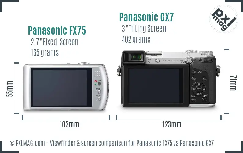 Panasonic FX75 vs Panasonic GX7 Screen and Viewfinder comparison