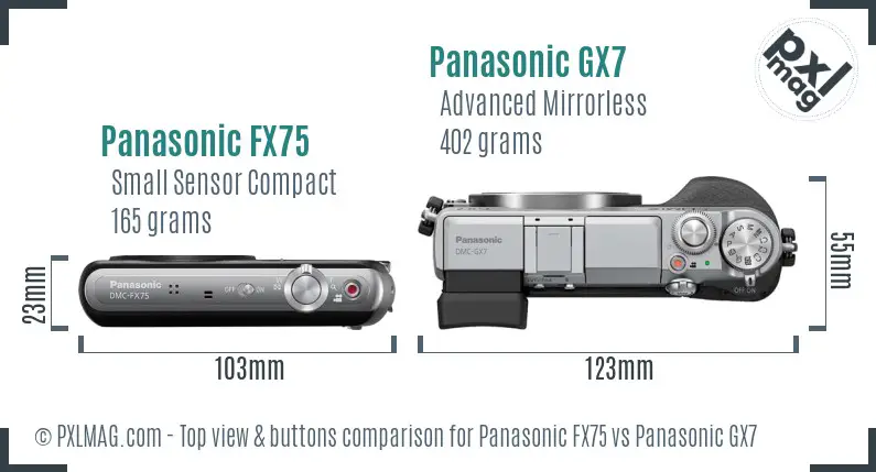 Panasonic FX75 vs Panasonic GX7 top view buttons comparison