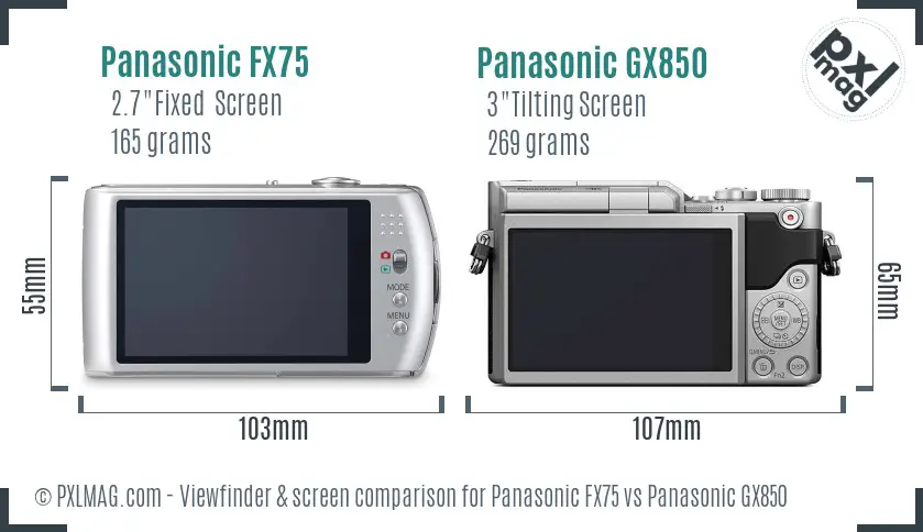 Panasonic FX75 vs Panasonic GX850 Screen and Viewfinder comparison