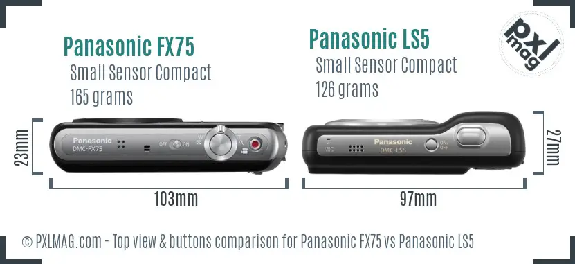 Panasonic FX75 vs Panasonic LS5 top view buttons comparison