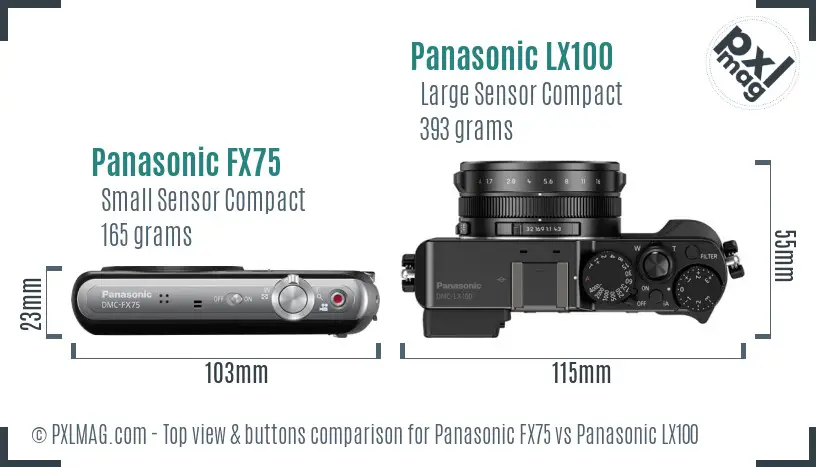Panasonic FX75 vs Panasonic LX100 top view buttons comparison