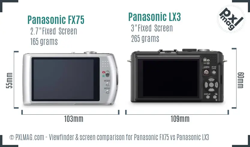 Panasonic FX75 vs Panasonic LX3 Screen and Viewfinder comparison